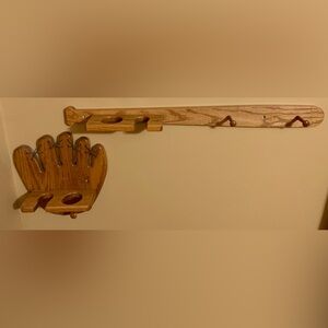 Wooden bat and glove display rack